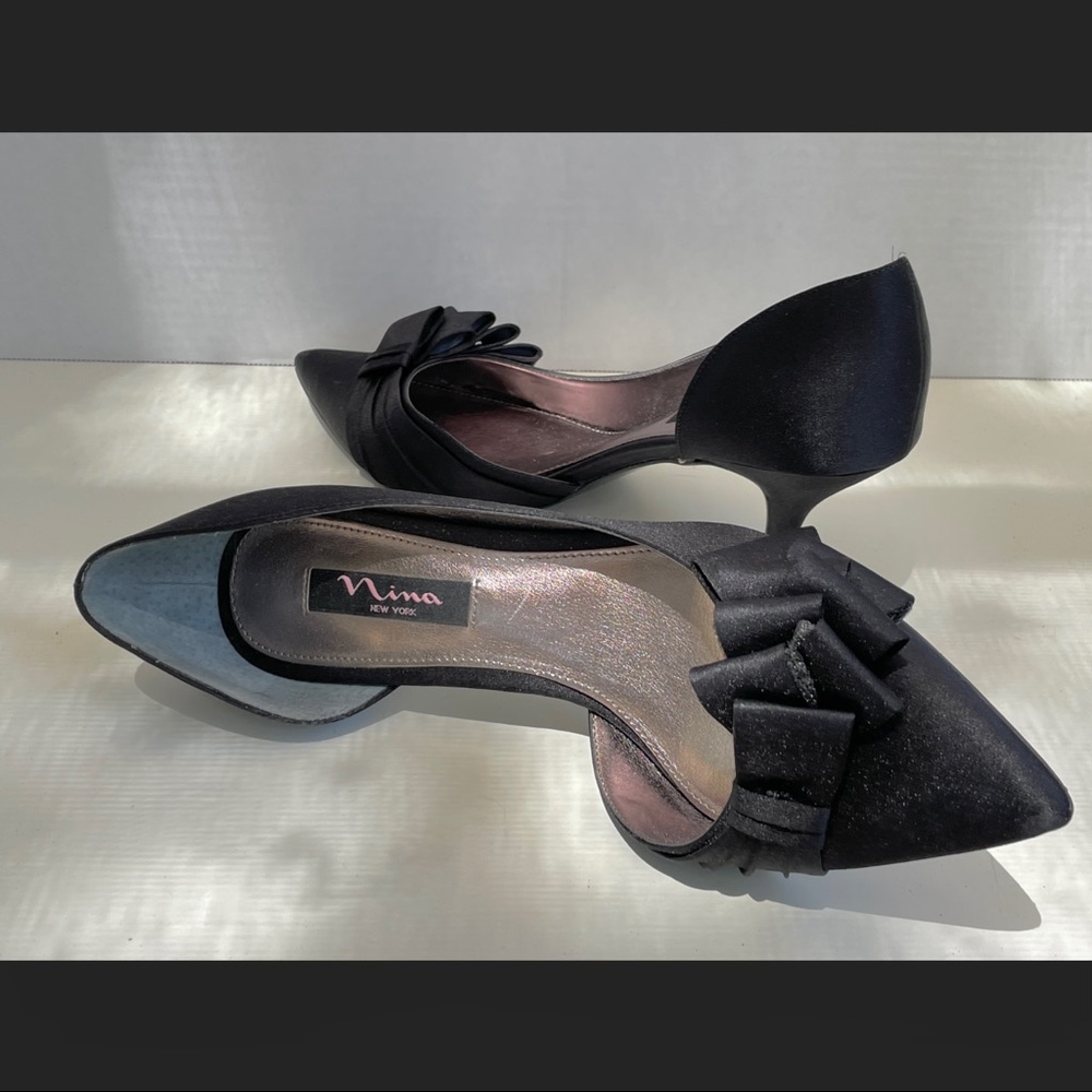 Nina Black Satin D’orsay Pump with Low Heel!